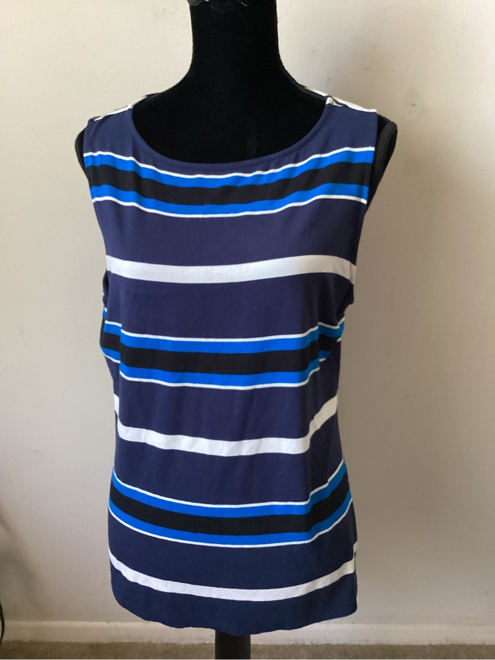 Liz Claiborne Sleeveless Navy Stripe Top - Blue & White